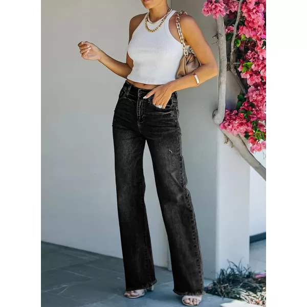 Sidefeel Women's Ripped High Waisted Flared Jeans Wide Leg Destroyed Denim Pants