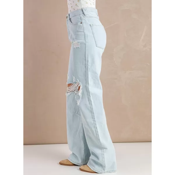 Sidefeel Women's Ripped High Waisted Flared Jeans Wide Leg Destroyed Denim Pants