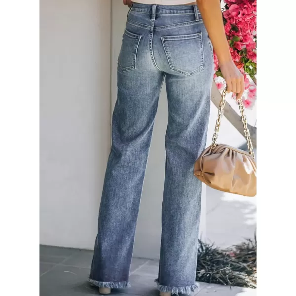 Sidefeel Women's Ripped High Waisted Flared Jeans Wide Leg Destroyed Denim Pants