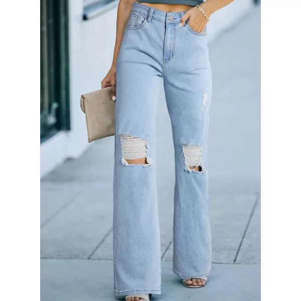 Sidefeel Women's Ripped High Waisted Flared Jeans Wide Leg Destroyed Denim Pants