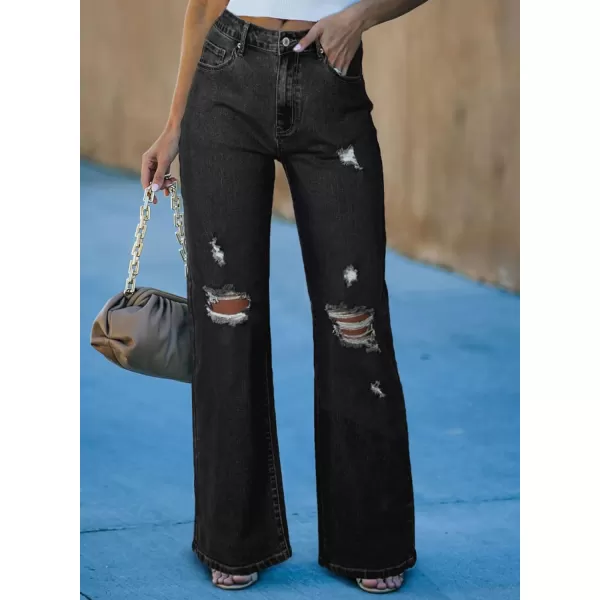 Sidefeel Women's Ripped High Waisted Flared Jeans Wide Leg Destroyed Denim Pants