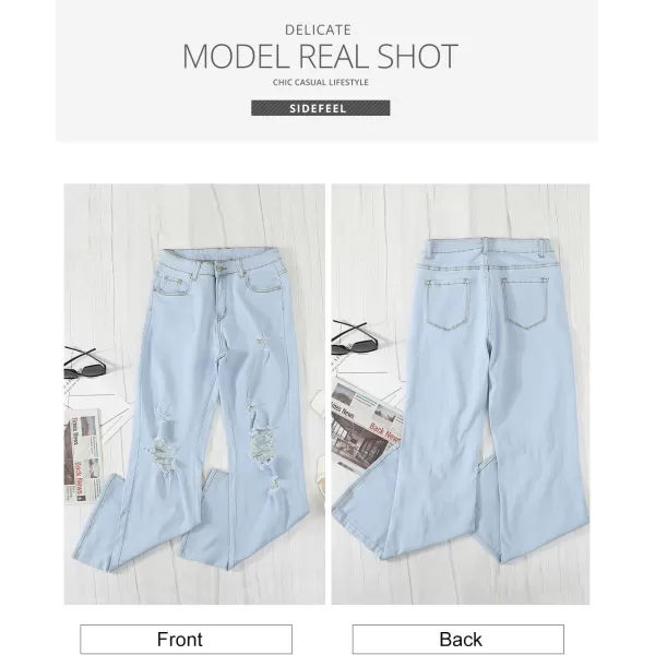 Sidefeel Women's Ripped High Waisted Flared Jeans Wide Leg Destroyed Denim Pants