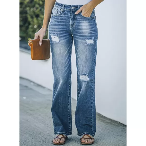 Sidefeel Women's Ripped High Waisted Flared Jeans Wide Leg Destroyed Denim Pants