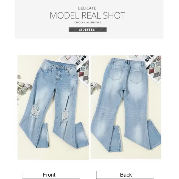 Sidefeel Women's Ripped High Waisted Flared Jeans Wide Leg Destroyed Denim Pants