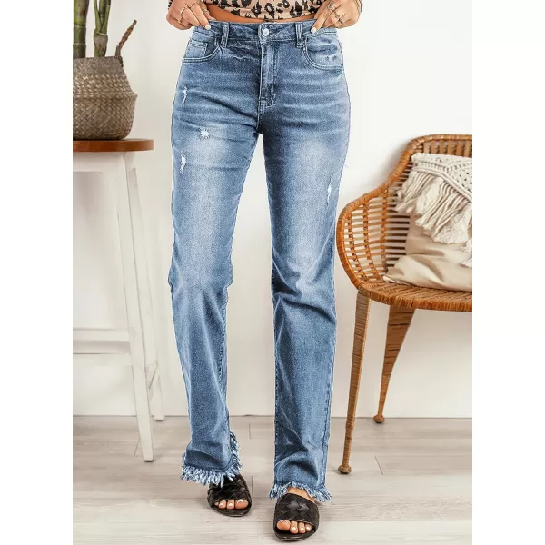 Sidefeel Women's Ripped High Waisted Flared Jeans Wide Leg Destroyed Denim Pants
