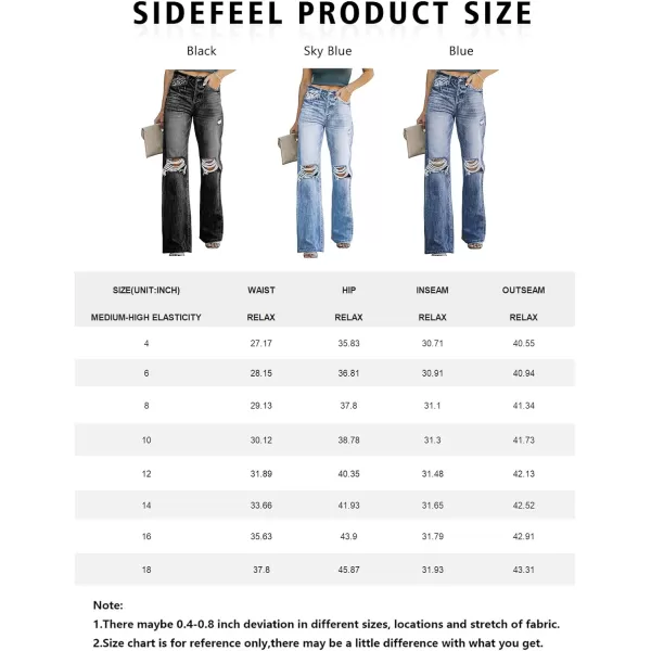 Sidefeel Women's Ripped High Waisted Flared Jeans Wide Leg Destroyed Denim Pants