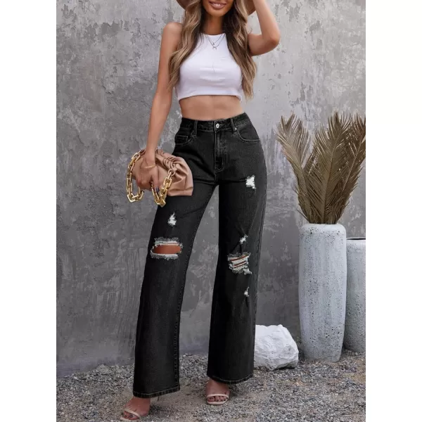 Sidefeel Women's Ripped High Waisted Flared Jeans Wide Leg Destroyed Denim Pants