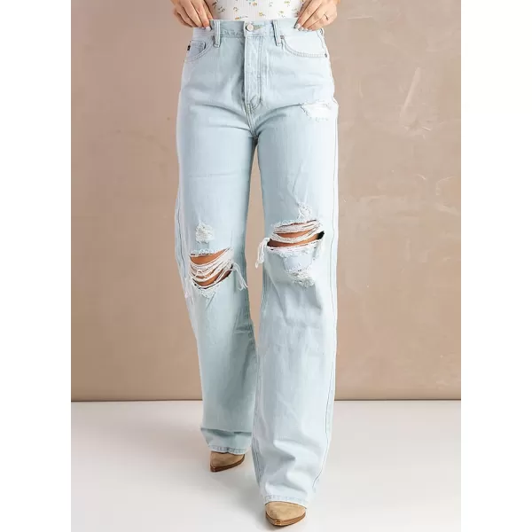 Sidefeel Women's Ripped High Waisted Flared Jeans Wide Leg Destroyed Denim Pants