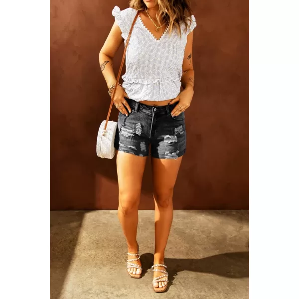 Sidefeel Women's Ripped Jean Shorts Mid Rise Summer Denim Pants