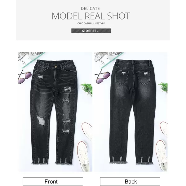 Sidefeel Women's Ripped Jeans Straight Leg Distressed Boyfriend Denim Pants