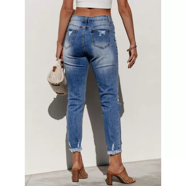 Sidefeel Women's Ripped Jeans Straight Leg Distressed Boyfriend Denim Pants