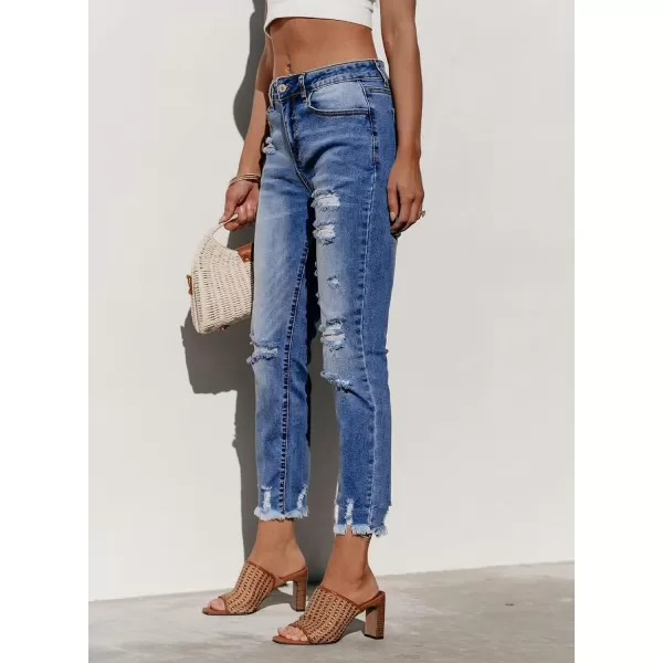 Sidefeel Women's Ripped Jeans Straight Leg Distressed Boyfriend Denim Pants