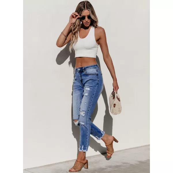 Sidefeel Women's Ripped Jeans Straight Leg Distressed Boyfriend Denim Pants