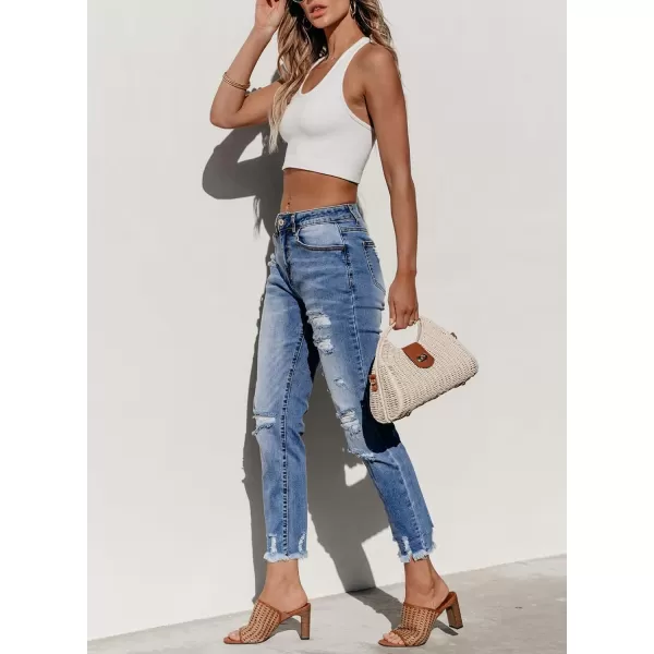 Sidefeel Women's Ripped Jeans Straight Leg Distressed Boyfriend Denim Pants