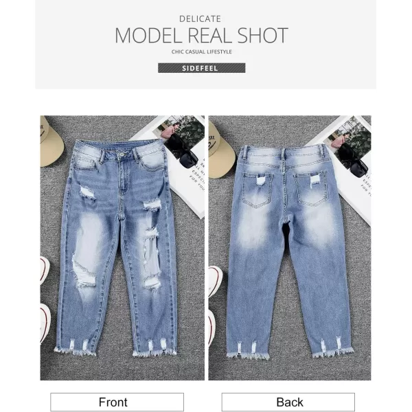 Sidefeel Women's Ripped Jeans Straight Leg Distressed Boyfriend Denim Pants