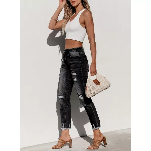 Sidefeel Women's Ripped Jeans Straight Leg Distressed Boyfriend Denim Pants
