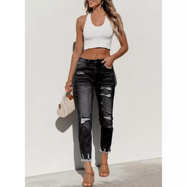 Sidefeel Women's Ripped Jeans Straight Leg Distressed Boyfriend Denim Pants