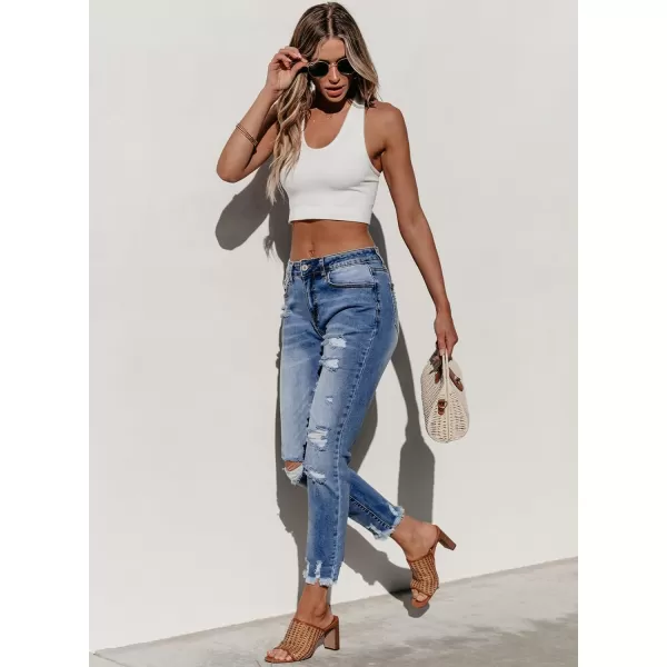 Sidefeel Women's Ripped Jeans Straight Leg Distressed Boyfriend Denim Pants
