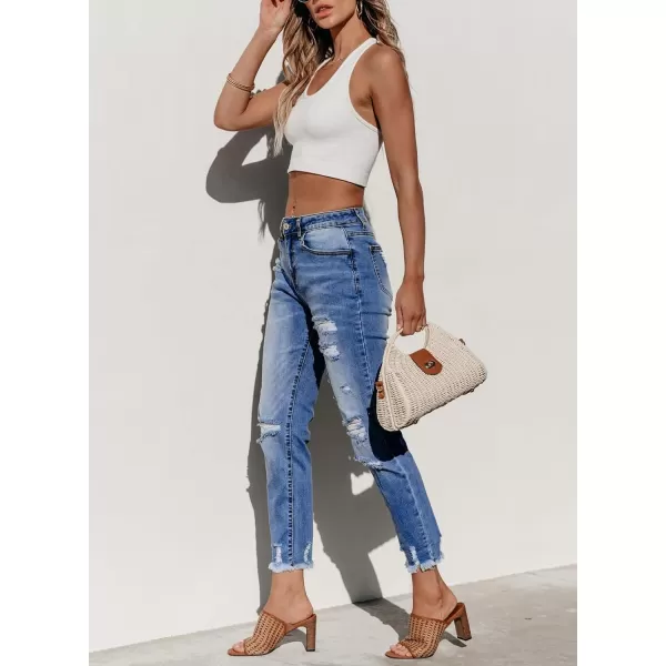 Sidefeel Women's Ripped Jeans Straight Leg Distressed Boyfriend Denim Pants