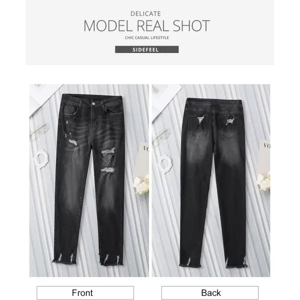 Sidefeel Women's Ripped Jeans Straight Leg Distressed Boyfriend Denim Pants