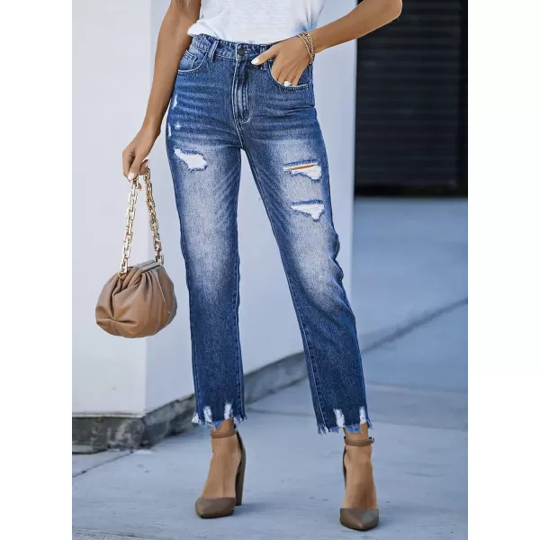 Sidefeel Women's Ripped Jeans Straight Leg Distressed Boyfriend Denim Pants