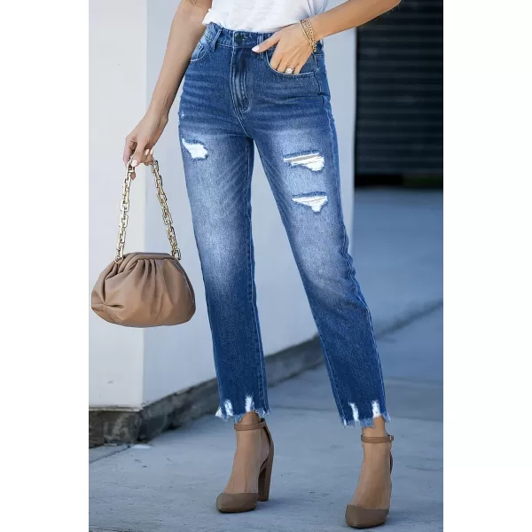 Sidefeel Women's Ripped Jeans Straight Leg Distressed Boyfriend Denim Pants