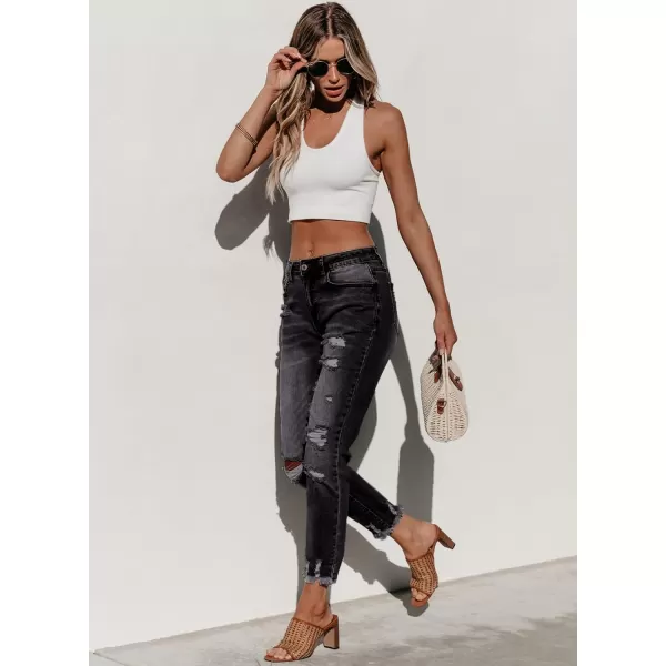 Sidefeel Women's Ripped Jeans Straight Leg Distressed Boyfriend Denim Pants