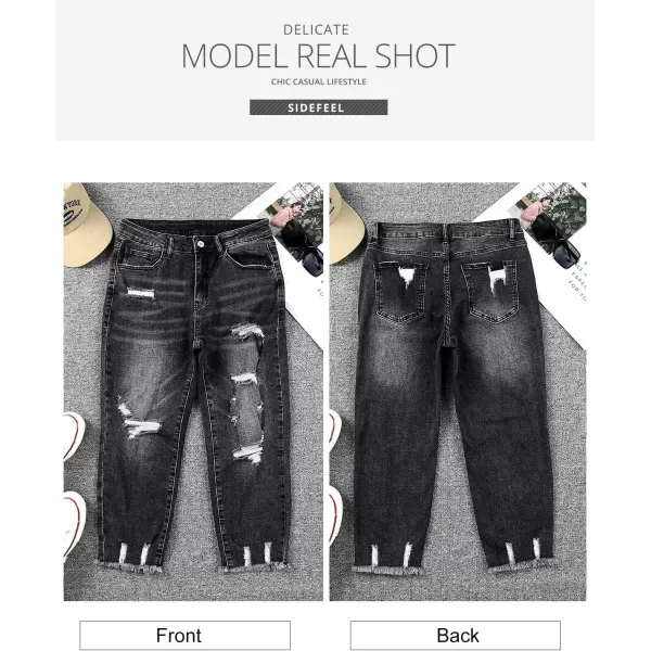 Sidefeel Women's Ripped Jeans Straight Leg Distressed Boyfriend Denim Pants