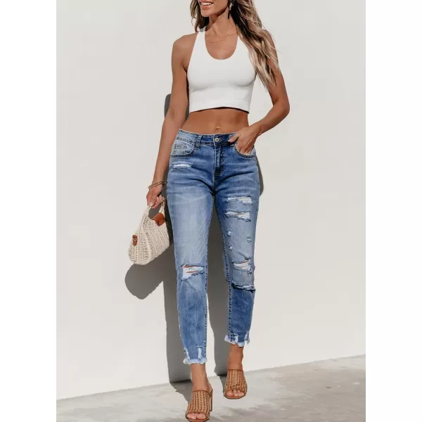 Sidefeel Women's Ripped Jeans Straight Leg Distressed Boyfriend Denim Pants