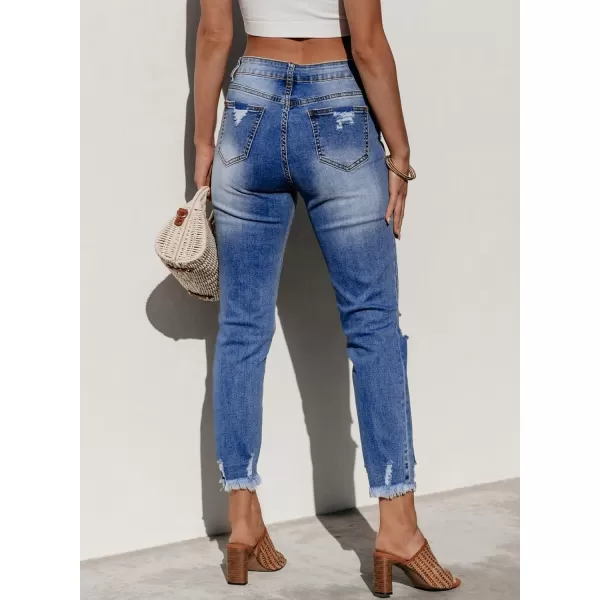 Sidefeel Women's Ripped Jeans Straight Leg Distressed Boyfriend Denim Pants