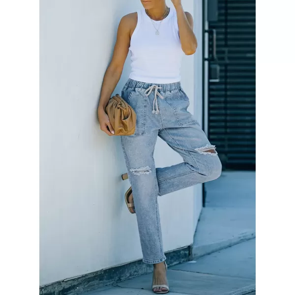 Sidefeel Women's Ripped Jogger Jeans Drawstring Elastic Waist Denim Pants