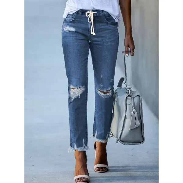 Sidefeel Women's Ripped Jogger Jeans Drawstring Elastic Waist Denim Pants