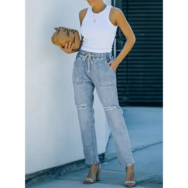 Sidefeel Women's Ripped Jogger Jeans Drawstring Elastic Waist Denim Pants