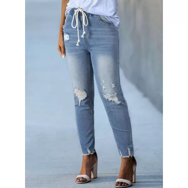Sidefeel Women's Ripped Jogger Jeans Drawstring Elastic Waist Denim Pants