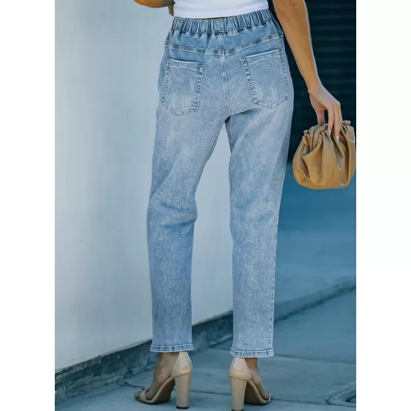 Sidefeel Women's Ripped Jogger Jeans Drawstring Elastic Waist Denim Pants