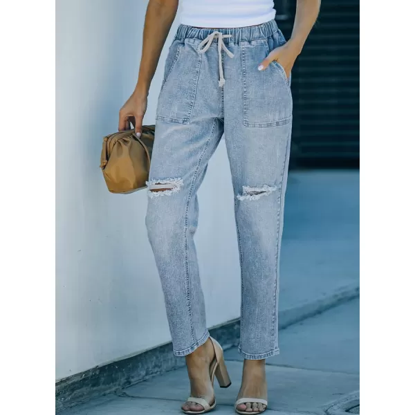 Sidefeel Women's Ripped Jogger Jeans Drawstring Elastic Waist Denim Pants