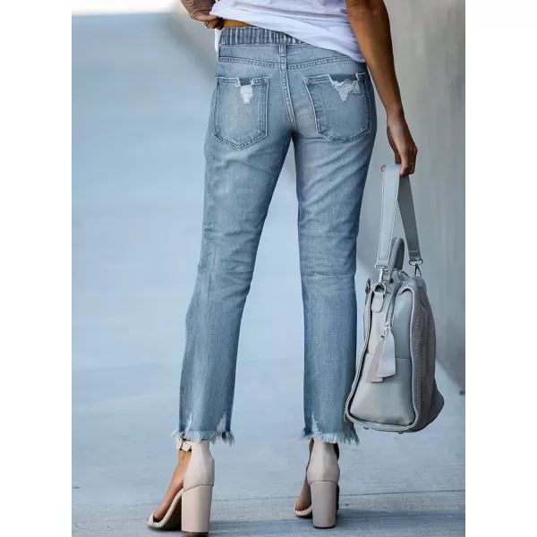 Sidefeel Women's Ripped Jogger Jeans Drawstring Elastic Waist Denim Pants