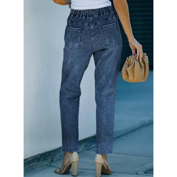 Sidefeel Women's Ripped Jogger Jeans Drawstring Elastic Waist Denim Pants