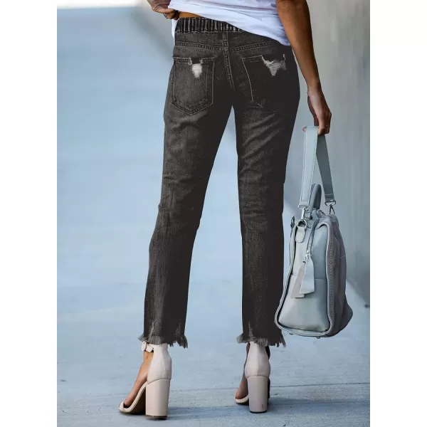 Sidefeel Women's Ripped Jogger Jeans Drawstring Elastic Waist Denim Pants