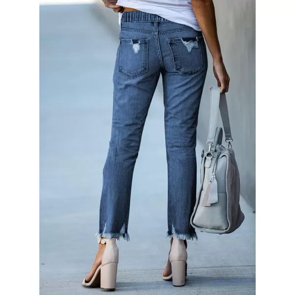 Sidefeel Women's Ripped Jogger Jeans Drawstring Elastic Waist Denim Pants
