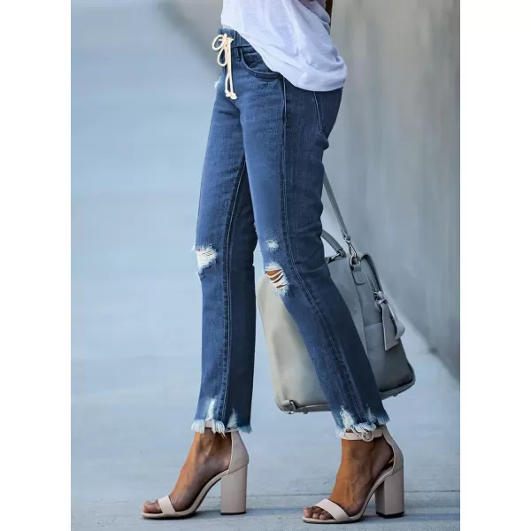 Sidefeel Women's Ripped Jogger Jeans Drawstring Elastic Waist Denim Pants