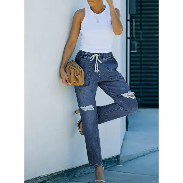 Sidefeel Women's Ripped Jogger Jeans Drawstring Elastic Waist Denim Pants