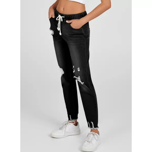 Sidefeel Women's Ripped Jogger Jeans Drawstring Elastic Waist Denim Pants