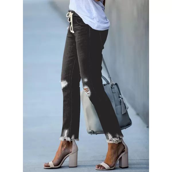 Sidefeel Women's Ripped Jogger Jeans Drawstring Elastic Waist Denim Pants