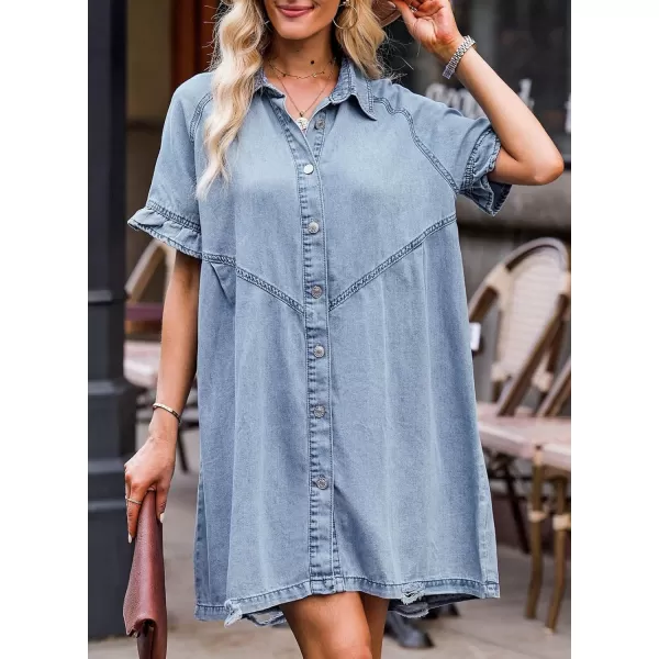 Sidefeel Womens Smocked 3 4 Sleeve Button Down Denim Jeans Dresses
