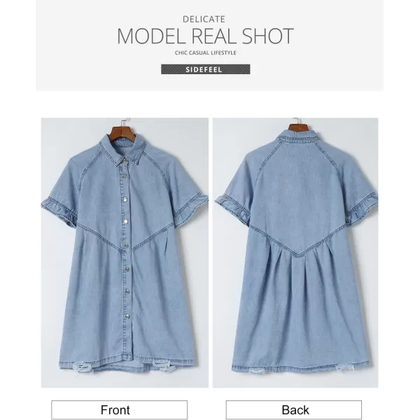 Sidefeel Womens Smocked 3 4 Sleeve Button Down Denim Jeans Dresses
