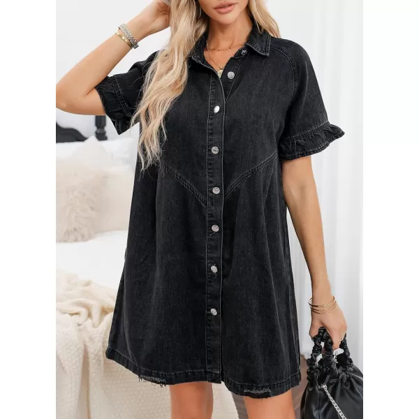 Sidefeel Womens Smocked 3 4 Sleeve Button Down Denim Jeans Dresses