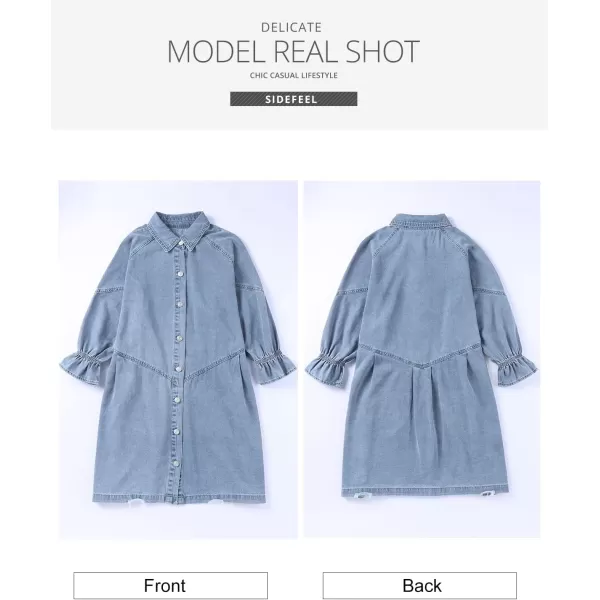 Sidefeel Womens Smocked 3 4 Sleeve Button Down Denim Jeans Dresses