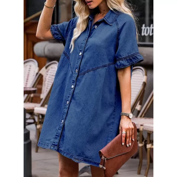 Sidefeel Womens Smocked 3 4 Sleeve Button Down Denim Jeans Dresses
