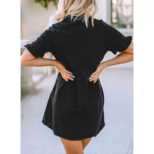 Sidefeel Womens Smocked 3 4 Sleeve Button Down Denim Jeans Dresses